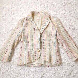 Lauren Moffatt Blazer Jacket Ivory Rainbow Stripes Notch Collar Medium Women M
